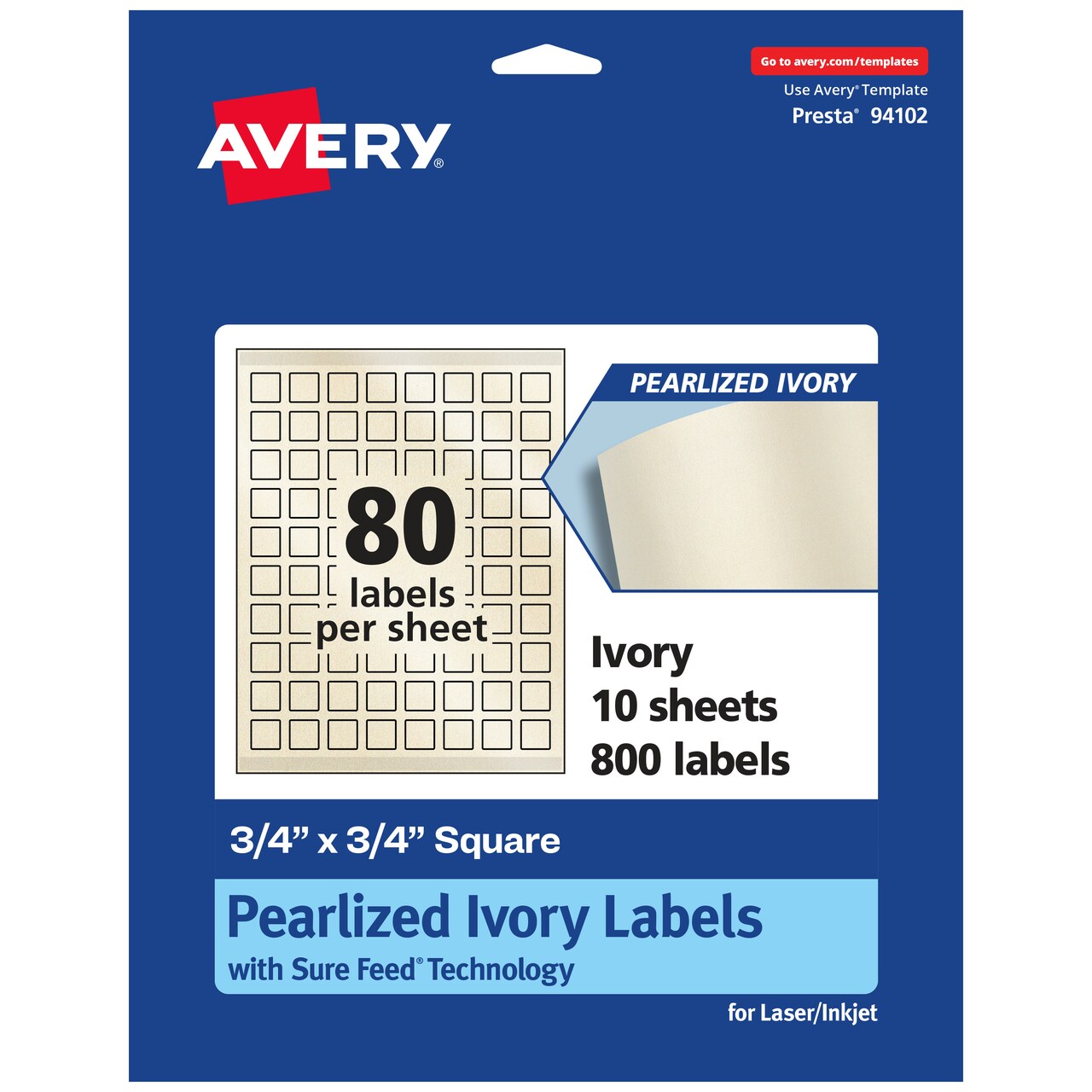 Avery Pearlized Ivory Square Labels with Sure Feed Technology, Print-to-the-Edge, 3/4" x 3/4"